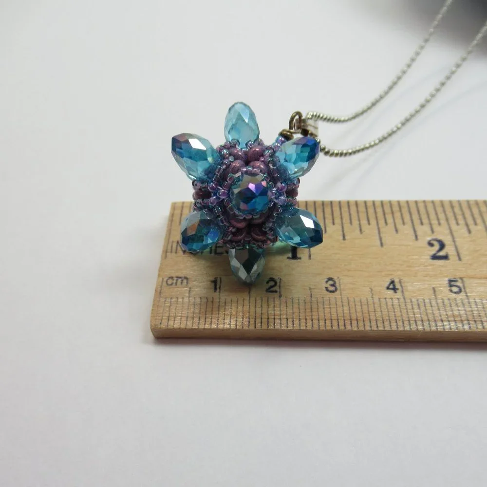 Blue Crystal 3d Beaded Bead pendant